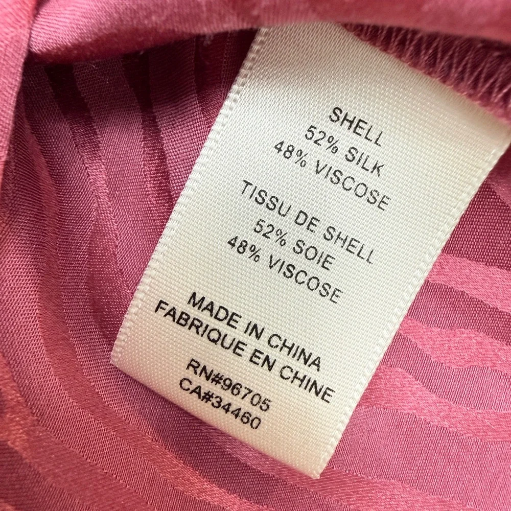 Rebecca Taylor Blouse Womens Small Pink Silk Blend Zebra Flutter Sleeve Top‎